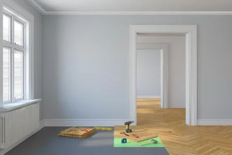 3d render - empty scandinavian room - renovate Stock Illustration