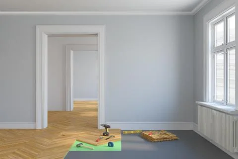 3d render - empty scandinavian room - renovate Stock Illustration