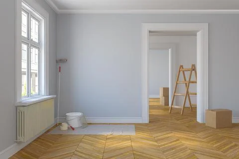 3d render - empty scandinavian room - renovate Stock Illustration