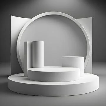 3d render empty space white podium. Podium for product shoot. AI Generative.. Stock Illustration