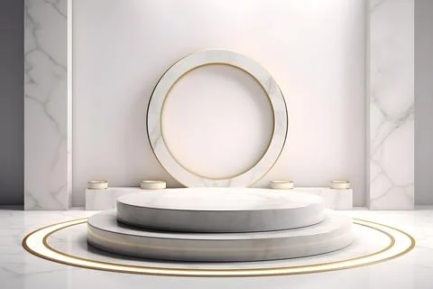 3d render empty space white marble texture podium. Podium for product shoot.. Illustrazione stock