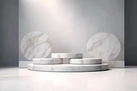 3d render empty space white marble texture podium. Podium for product shoot.. Stock Illustration