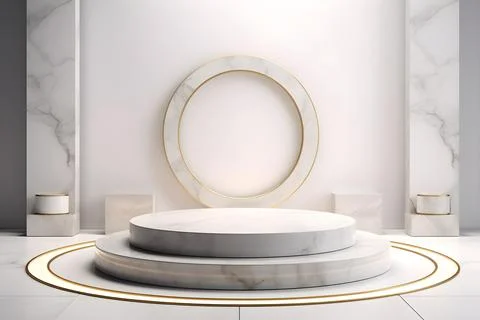 3d render empty space white marble texture podium. Podium for product shoot.. Stock Illustration