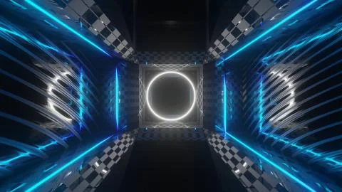 3d render endless tunnel with neon lights Stock Illustration