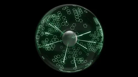 3d render Energy pulsing neon green ball on black background Stock Illustration