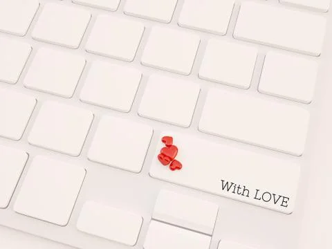 3d render of enter button with red heart. love concept Stock Illustration