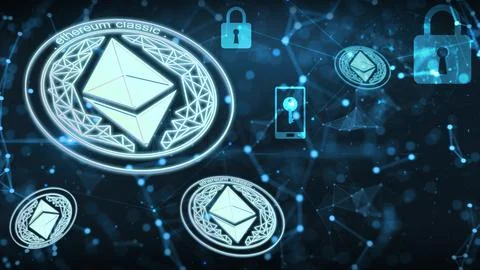 3D Render Ethereum for Cryptocurrency on Future Blue background. Stock-Illustration