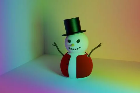 3D render of evil Christmas snowman in rainbow light Stock Illustration