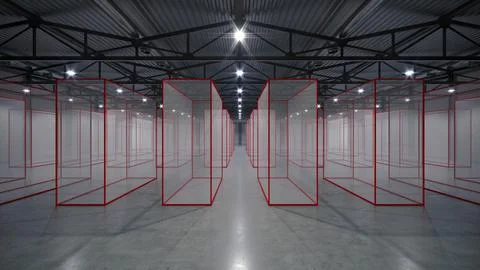 3D render of exhibition space warehouse. backdrop for exhibitions and event. Stock Illustration