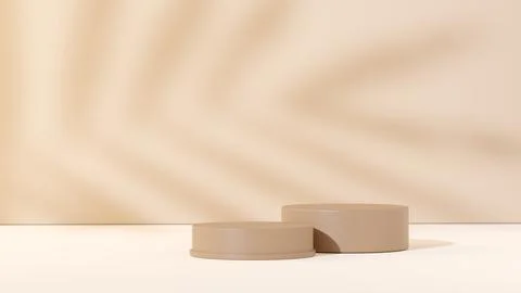 3d render exotic stone podium with leaf shade in nude color for product display Stock Illustration