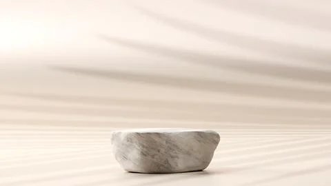 3d render exotic stone podium with leaf shade in nude color for product display Stock Illustration