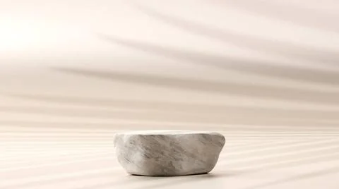 3d render exotic stone podium with leaf shade in nude color for product di... Fotos de archivo