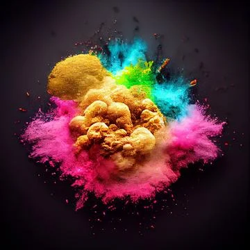3D render of exploding colorful abstract paint foam on a dark background Stock Illustration
