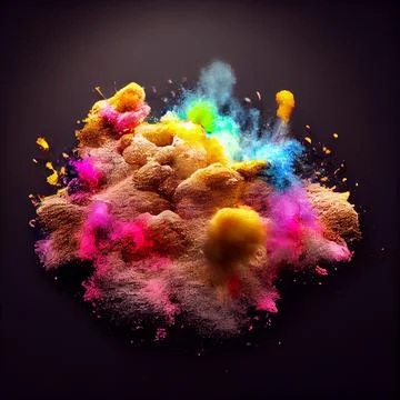 3D render of exploding colorful abstract paint foam on a dark background Stock Illustration