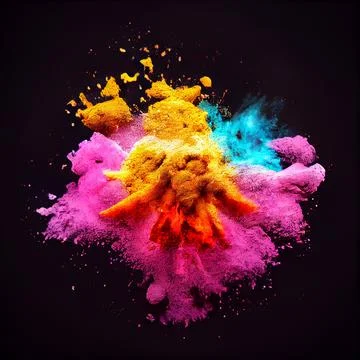 3D render of exploding colorful abstract paint foam on a dark background Stock Illustration