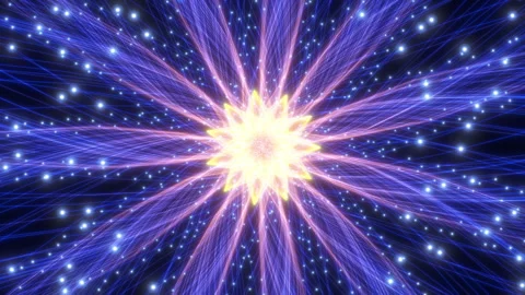 3D render of exploding futuristic flower shape with glowing beams Stock Footage 300781629