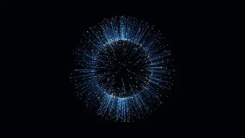 3D render of exploding futuristic sphere shape with glowing beams Stock Footage 246732708