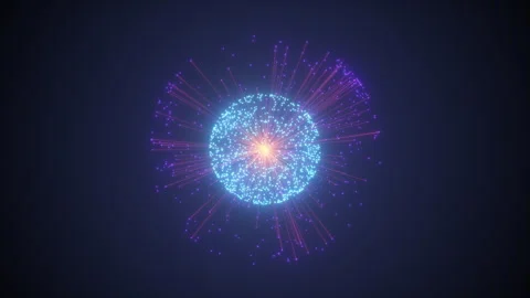 3D render of exploding futuristic sphere shape with glowing beams Stock Footage 341925845