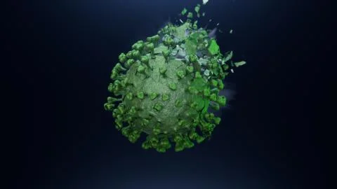 3d render explosion on the fragments of green coronavirus Stock Illustration