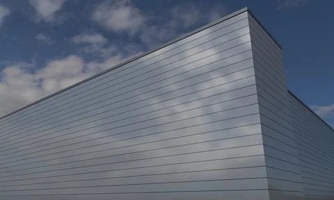3d render of the exterior walls of a building under the blue sky Illustrazione stock