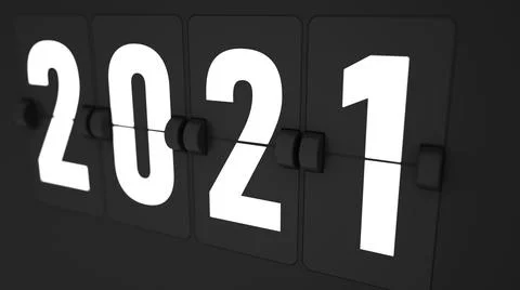 3d render of Extremely closeup of Flip countdown timer of year. 2021. Happy n Stock Illustration