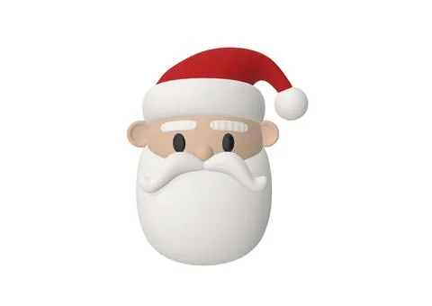 3D render of a face of Santa Claus with a red hat on the white background Stock Illustration