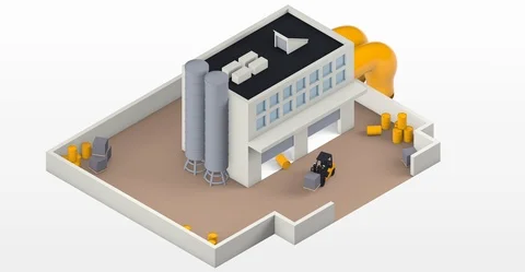 3d render factory and forklift isolated loop animation with alpha matte Stock Footage
