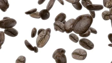 3d render Falling coffee grains on a white background Stock Illustration