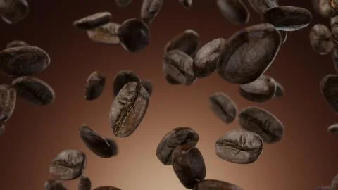 3d render Falling coffee grains on a brown background Stock Illustration