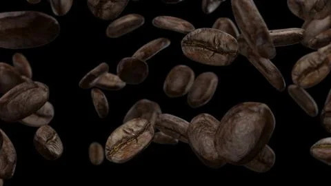 3d render Falling coffee grains on a black background Stock Illustration