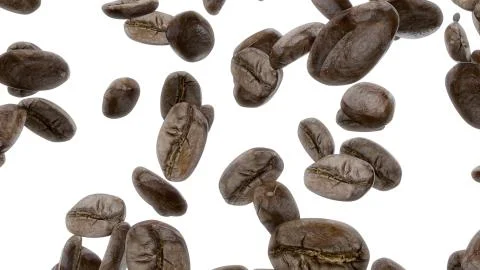 3d render Falling coffee grains on a white background Stock Illustration
