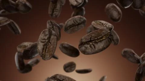 3d render Falling coffee grains on a brown background Stock Illustration