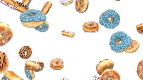 3d render Falling donuts with on a white background Stock Illustration