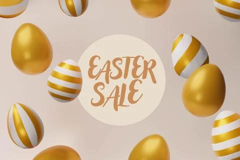 3d render falling easter gold egg banner frame Stock Illustration