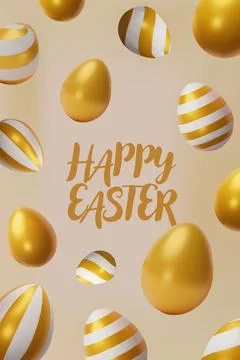 3d render falling easter gold egg banner poster. Stock Illustration