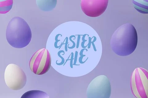 3d render falling easter pastel egg banner frame Stock Illustration