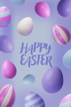 3d render falling easter pastel egg banner poster Stock Illustration