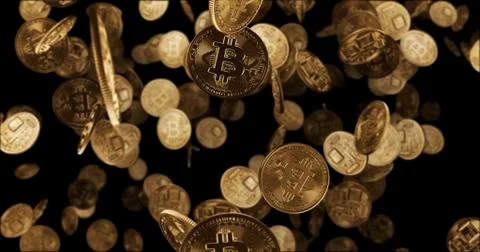 3D render Falling gold coins bitcoin Stock Illustration