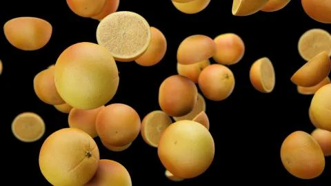 3d render falling oranges on an black background Stock Illustration