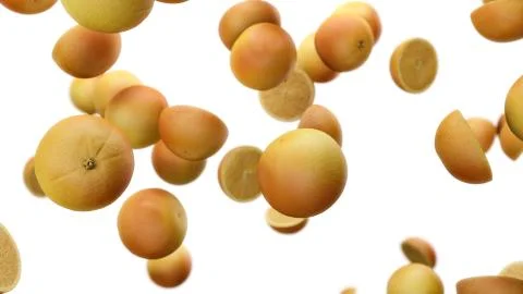 3d render falling oranges on an white background Illustrazione stock
