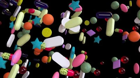 3d render falling pills Illustrazione stock