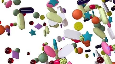 3d render falling pills Illustrazione stock