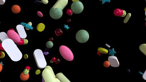 3d render falling pills Illustrazione stock