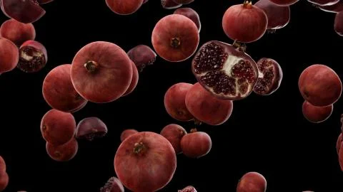 3d render Falling pomegranate on a black background Stock Illustration