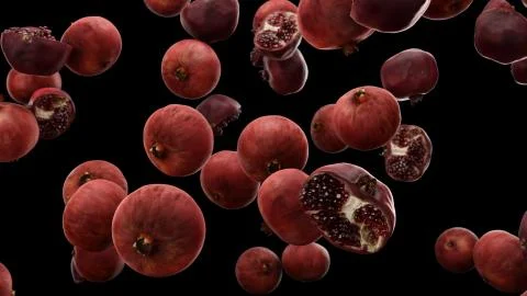 3d render Falling pomegranate on a black background Stock Illustration