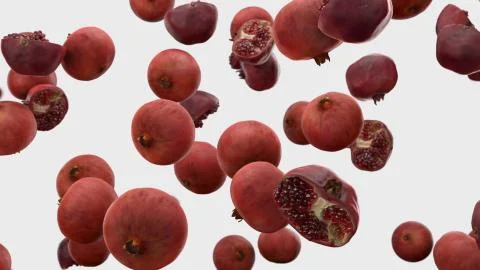 3d render Falling pomegranate on a white background Illustrazione stock