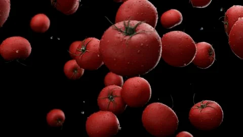 3d render Falling tomatoes with water drops Stock Illustration