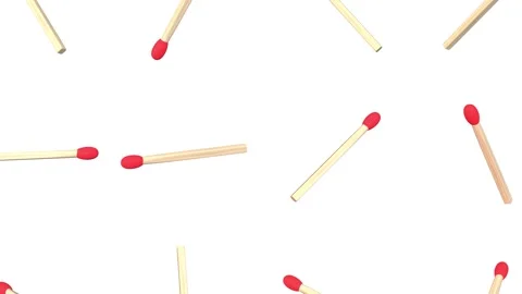 3D Render of Falling Wooden Matchsticks with Red Tips on a White Background. 4K Stock Footage 292120355
