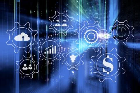 3D render fantastic view of the mainframe in data center rows Stock Illustration