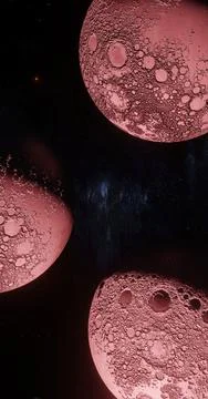 3d render, fantasy 3 pink moons with milky background vertical composition Stock Illustration